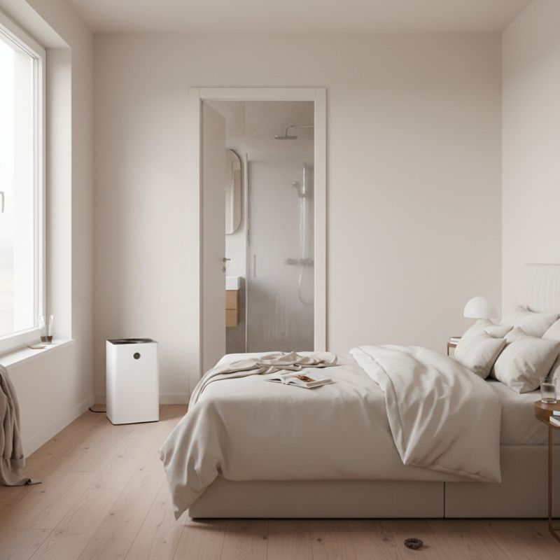 Marivo Haus DRYSENSE dehumidifier for damp and mould control in UK home bedroom