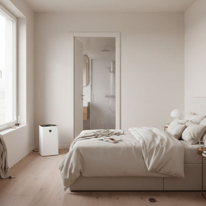 Marivo Haus DRYSENSE dehumidifier for damp and mould control in UK home bedroom